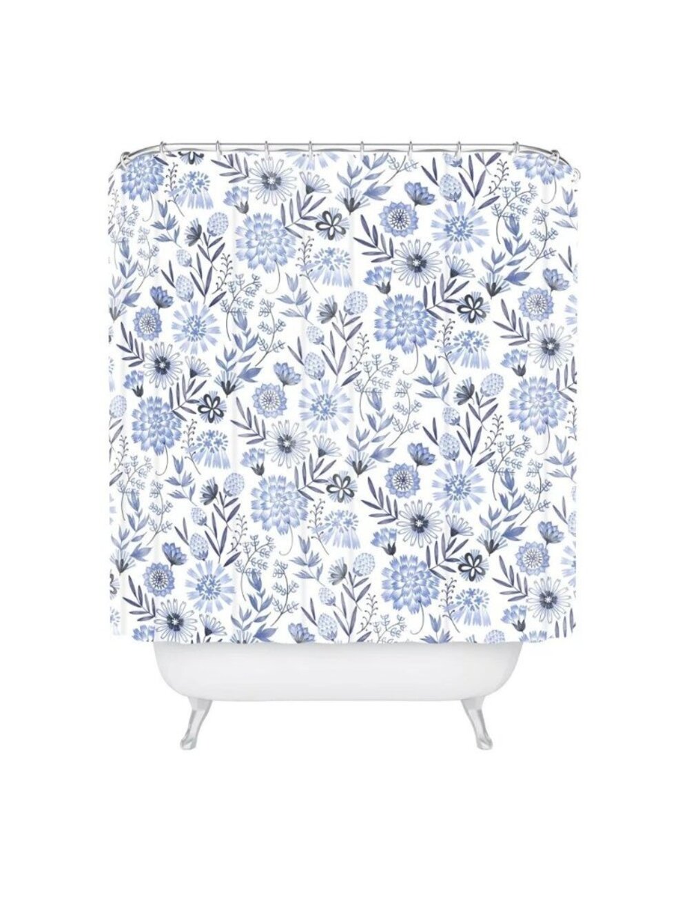 Deny Designs Blue & White Floral Design Print Shower Curtain 69" x 72" NWOT